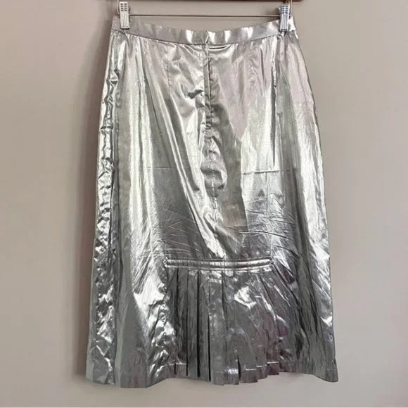 Vintage 70s Silver Metallic Tissue Lamé Lined Midi Party Skirt - M/28-29" - Picture 8 of 9